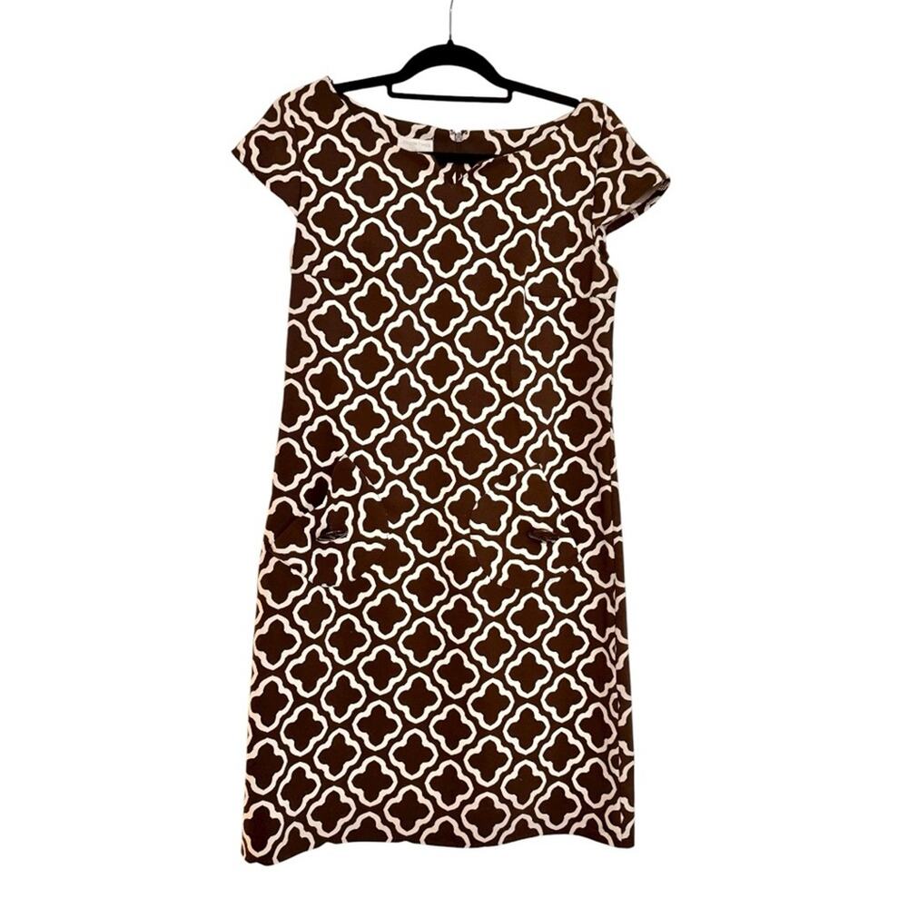 London Times Brown and White Midi Dress